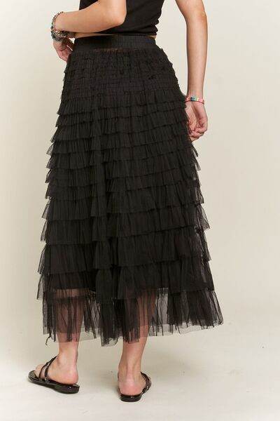 ADORA Elastic Waist Layered Mesh Midi Skirt - Hovatok