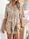 Devine Printed Collared Neck Half Sleeve Top and Shorts Set - Hovatok