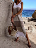 Slit Color Block Wide Strap Cover Up - Hovatok