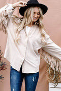 And The Why Full Size Fringe Back Detailed Button Down Shacket - Hovatok