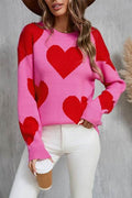 Angel Wings Contrast Heart Dropped Shoulder Long Sleeve Sweater - Hovatok