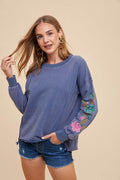 Annie Wear Embroidered Long Sleeve French Terry Top - Hovatok