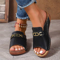 Open Toe Sandals with Metal Chain Decor - Hovatok