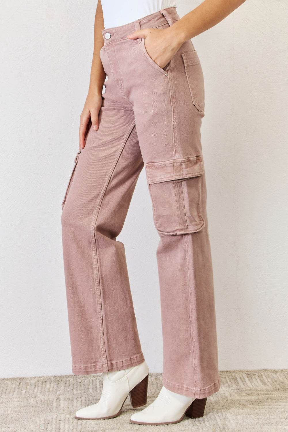 RISEN Full Size High Rise Cargo Wide Leg Jeans - Hovatok