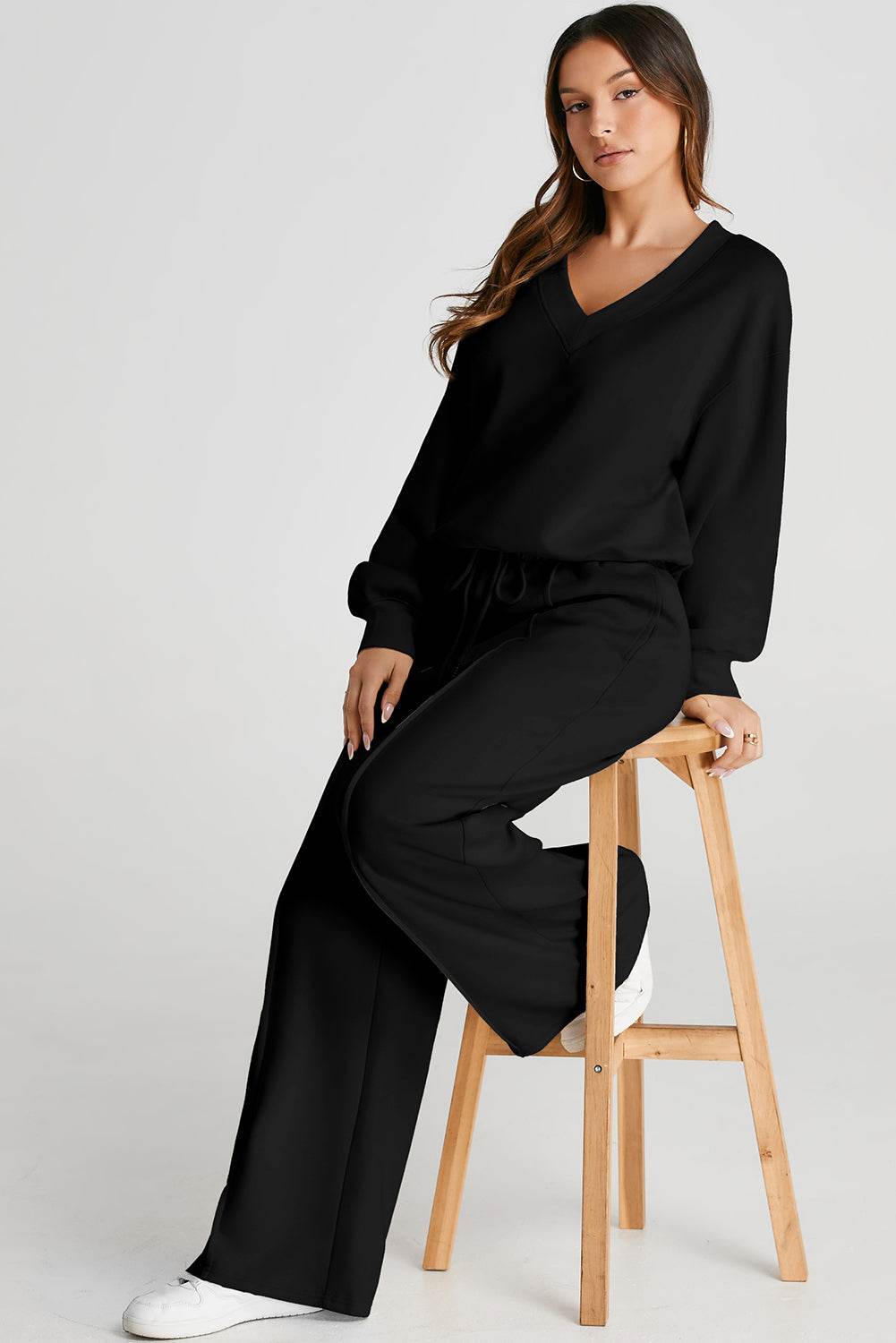 V-Neck Long Sleeve Top and Pants Active Set - Hovatok