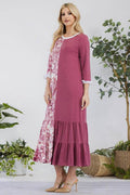 Celeste Full Size Contrast Tie Dye Ruffled Midi Dress Plus Size - Hovatok
