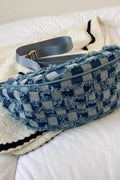 Raw Hem Checkered Denim Crossbody Bag - Hovatok