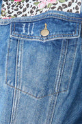 Baeful Leopard Floral Distressed Raw Hem Denim Jacket - Hovatok