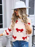 Angel Wings Bow Round Neck Dropped Shoulder Sweater - Hovatok