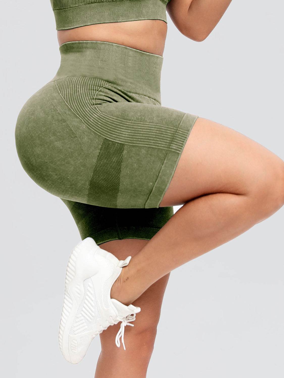 Washed High Waist Active Shorts - Hovatok