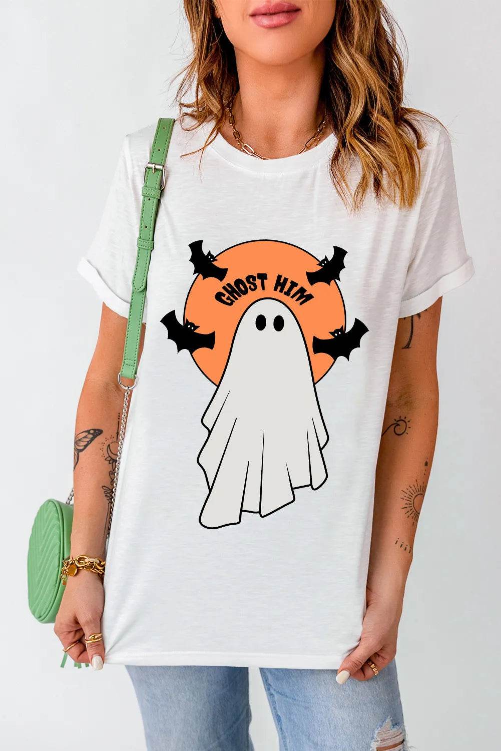 Full Size Ghost Round Neck Short Sleeve T-Shirt - Hovatok