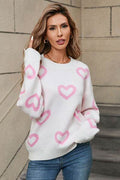 Angel Wings Heart Round Neck Dropped Shoulder Long Sleeve Sweater - Hovatok