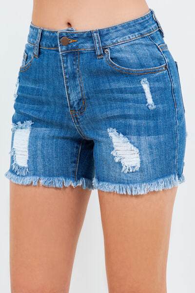 American Bazi High Waist Distressed Frayed Denim Shorts - Hovatok