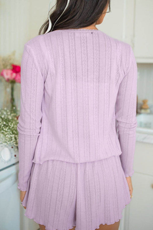 Button Down Cardigan, Cami and Shorts Set - Hovatok