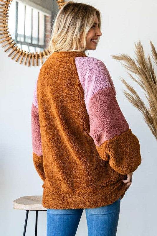 Culture Code Color Block Faux Fur Raglan Sleeve Sweatshirt - Hovatok
