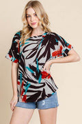BOMBOM Printed Round Neck Short Sleeve T-Shirt - Hovatok