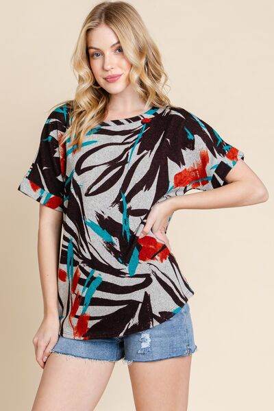 BOMBOM Printed Round Neck Short Sleeve T-Shirt - Hovatok