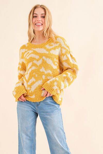And The Why Full Size Textured Pattern Contrast Sweater - Hovatok