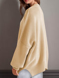 Double Take Side Slit Round Neck Long Sleeve Sweater - Hovatok