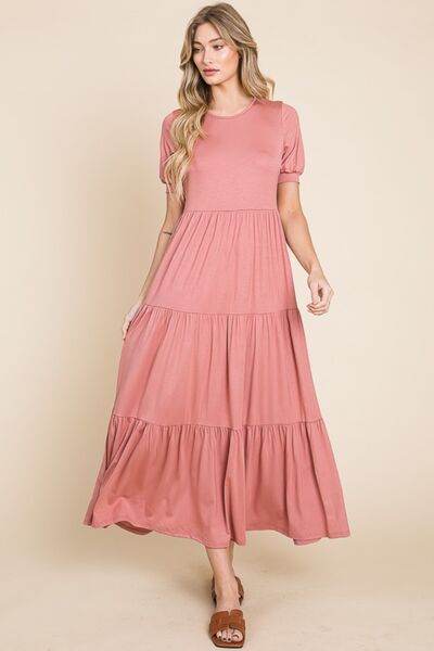 BOMBOM Short Sleeve Tiered Maxi Dress - Hovatok