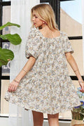 ADORA Floral Square Neck Puff Sleeve Dress - Hovatok