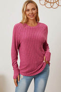 Basic Bae Full Size Ribbed Thumbhole Sleeve T-Shirt - Hovatok