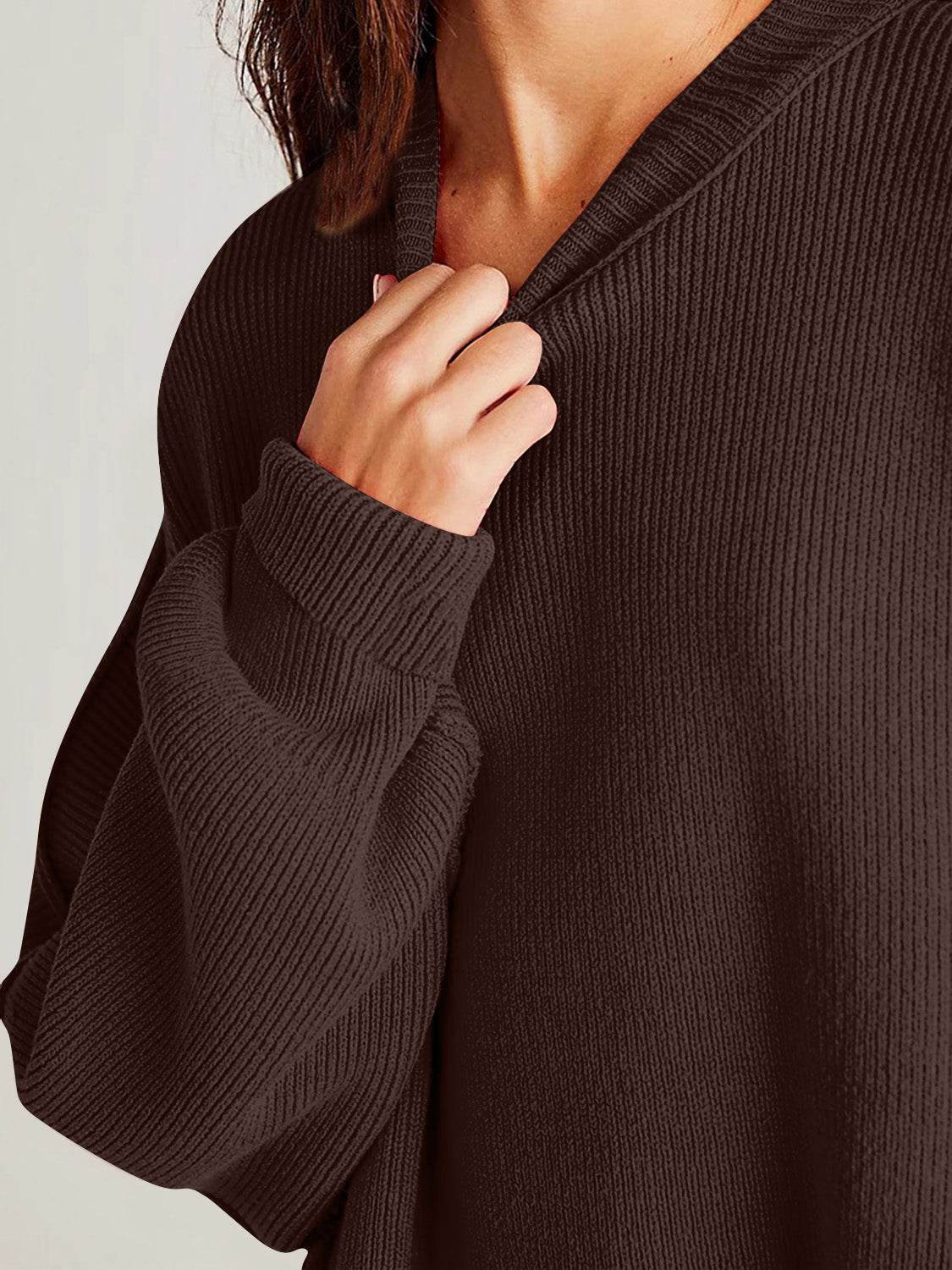 Double Take Side Slit Round Neck Long Sleeve Sweater - Hovatok