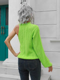 Cable-Knit Round Neck Asymmetrical Sweater - Hovatok