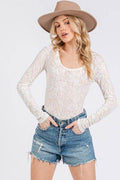 Ces Femme Velvet Floral Long Sleeve Bodysuit - Hovatok