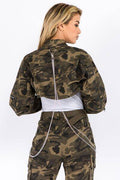 American Bazi Camouflage Cropped Jacket with Chains - Hovatok