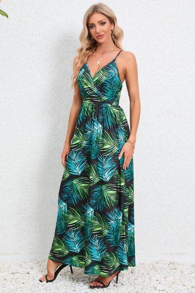 Printed Surplice Maxi Cami Dress - Hovatok