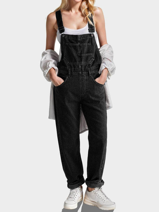 Square Neck Wide Strap Denim Overalls - Hovatok