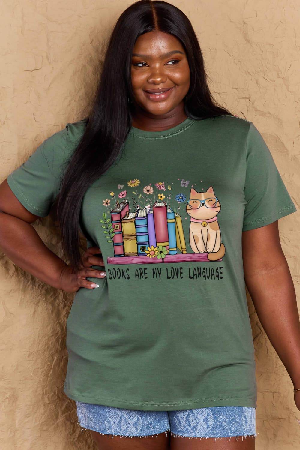 Simply Love Full Size BOOKS ARE MY LOVE LANGUAGE Graphic Cotton Tee - Hovatok