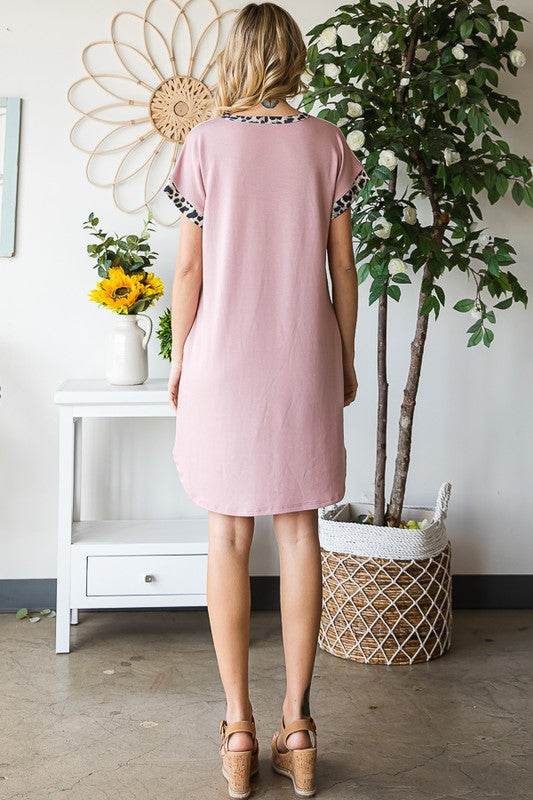 Heimish Full Size Solid Color Block and Animal Mini Dress Plus Size - Hovatok