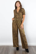 Be Stage Surplice Short Sleeve Pleated Foil Jumpsuit - Hovatok
