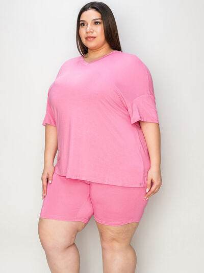 Basic Bae Full Size V-Neck Drop Shoulder T-Shirt and Shorts Set - Hovatok
