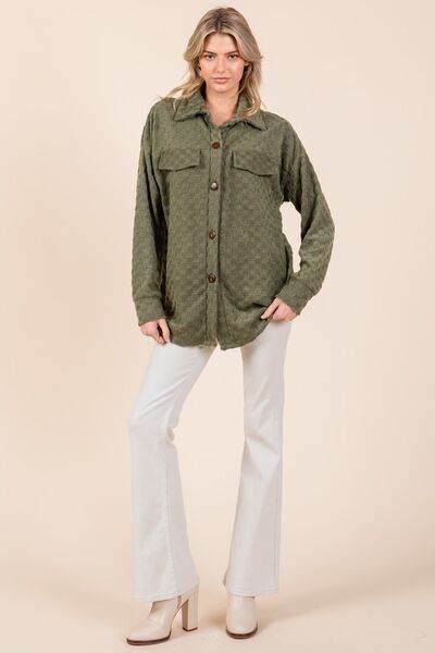 BOMBOM Checkered Button Down Dropped Shoulder Shacket - Hovatok