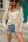 Angel Wings Daisy Pattern Button Front Cardigan - Hovatok