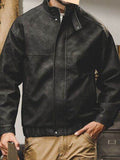 Men's Plus Size Zip Up Stand Collar Biker Jacket - Hovatok