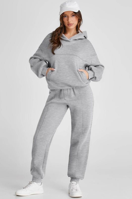Dropped Shoulder Long Sleeve Hoodie and Pants Active Set - Hovatok