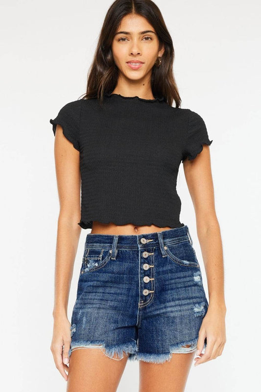 Kancan Raw Hem Button-Fly Denim Shorts - Hovatok