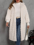 Plus Size Open Front Hooded Plush Coat - Hovatok