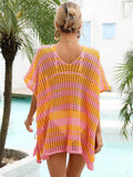 Angel Wings Tassel Openwork Striped V-Neck Cover Up - Hovatok