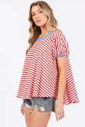 Ces Femme Striped Round Neck Short Sleeve T-Shirt - Hovatok