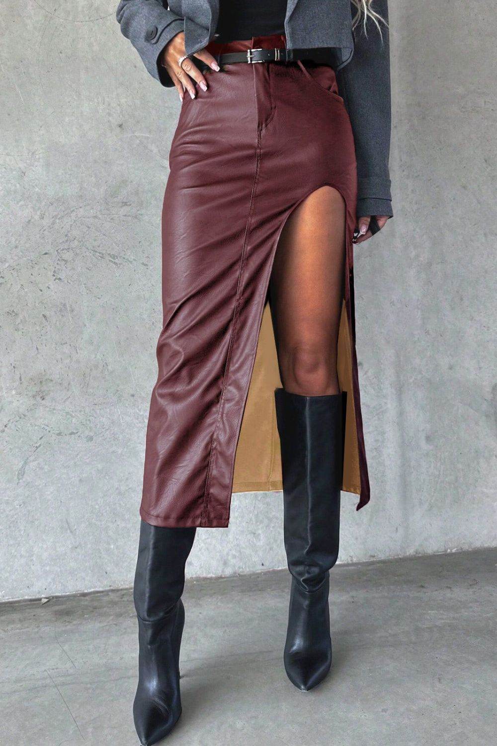Slit Midi Skirt with Pockets - Hovatok