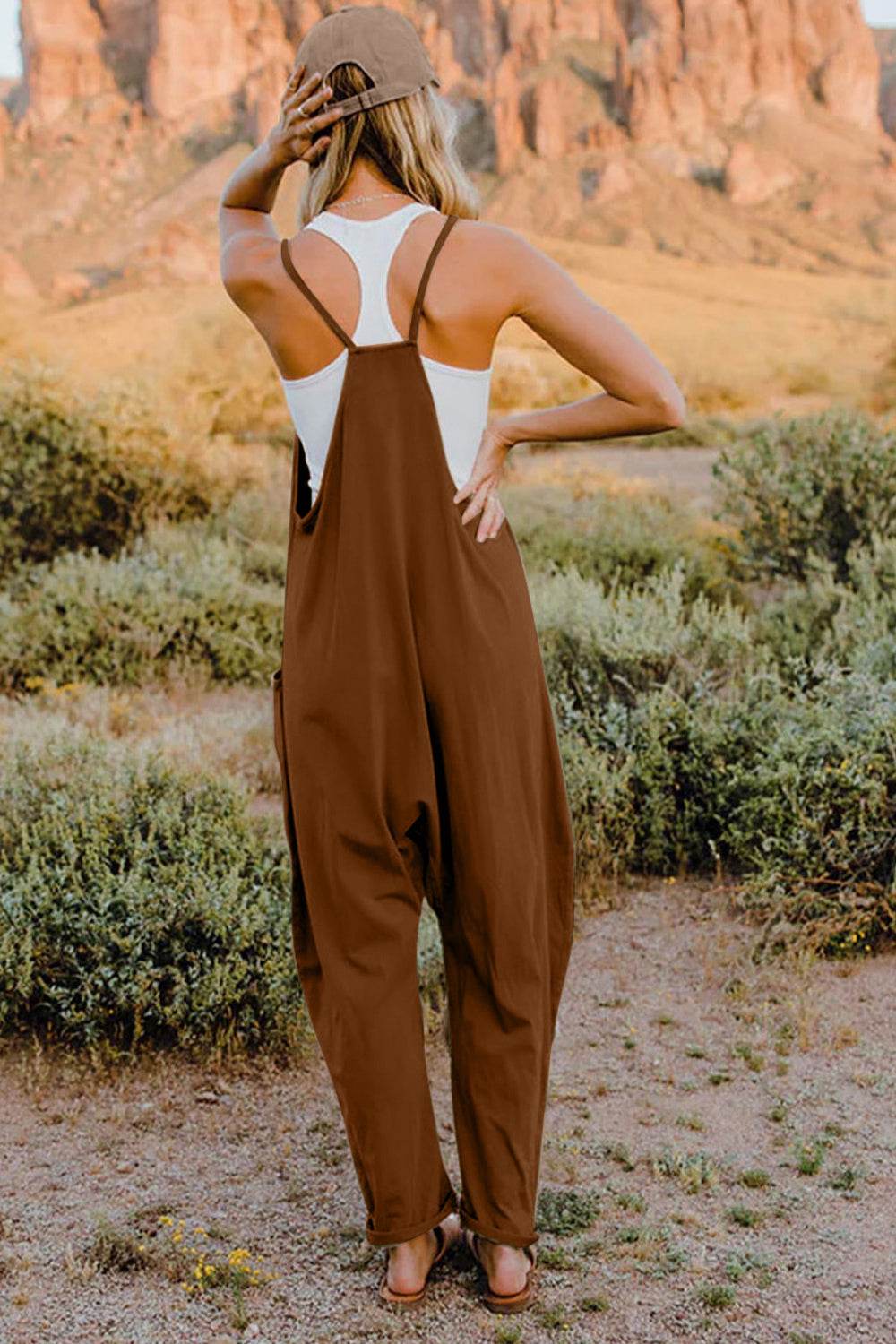 Double Take Full Size V-Neck Sleeveless Jumpsuit with Pockets - Hovatok