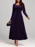 Square Neck Long Sleeve Velvet Dress - Hovatok