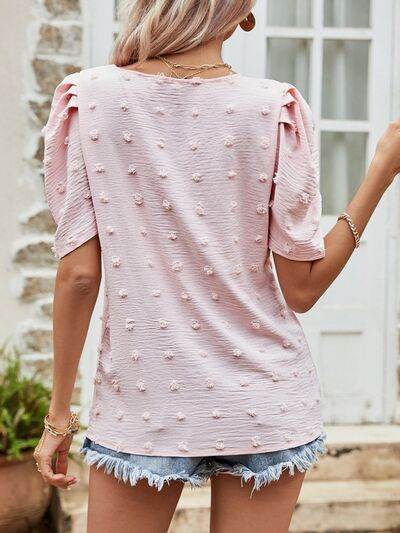 Swiss Dot Short Puff Sleeve Top - Hovatok