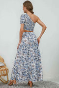 Printed Asymmetrical Cropped Top and Split Skirt Set - Hovatok