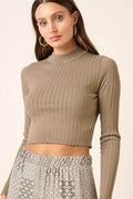 Mittoshop Mock Neck Long Sleeve Crop Knit Top - Hovatok